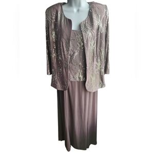 Alex Evenings Sequin Midi Dress & Jacket Pewter Frost Size 16